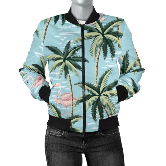 Palm Tree Pattern Print Design PT05 Women Bomber Jacket