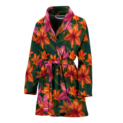 Amaryllis Pattern Print Design AL01 Women Bathrobe