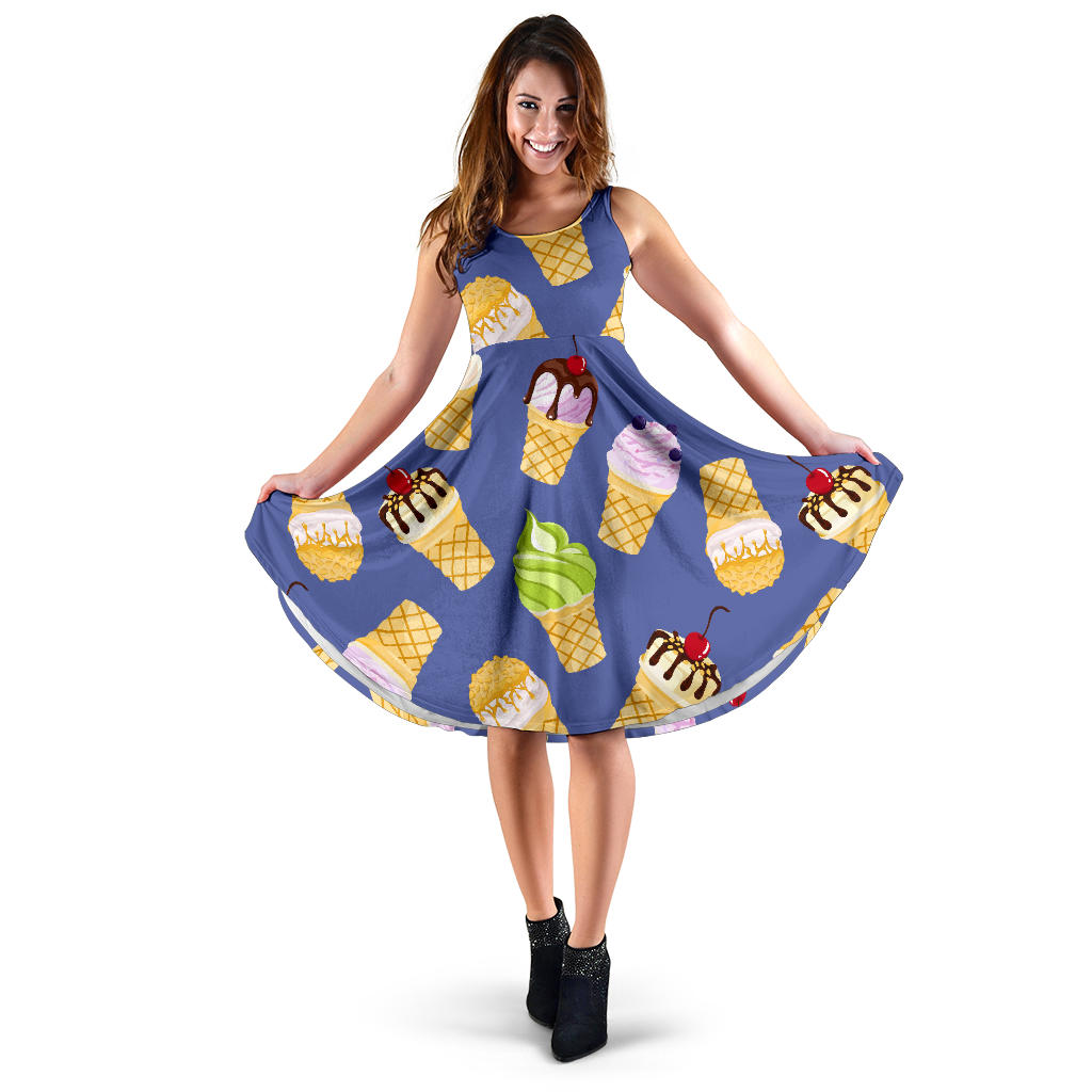 Ice Cream Pattern Print Design IC03 Midi Dress