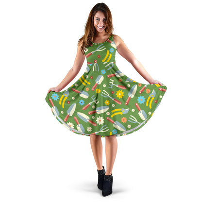 Gardening Pattern Print Design G06 Midi Dress