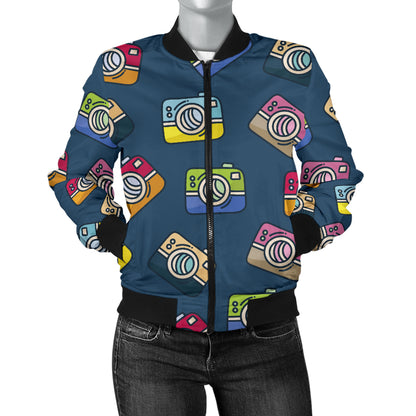 Camera Pattern Print Design 03 Women's Bomber Jacket