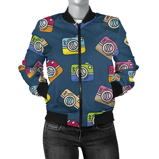Camera Pattern Print Design 03 Women's Bomber Jacket