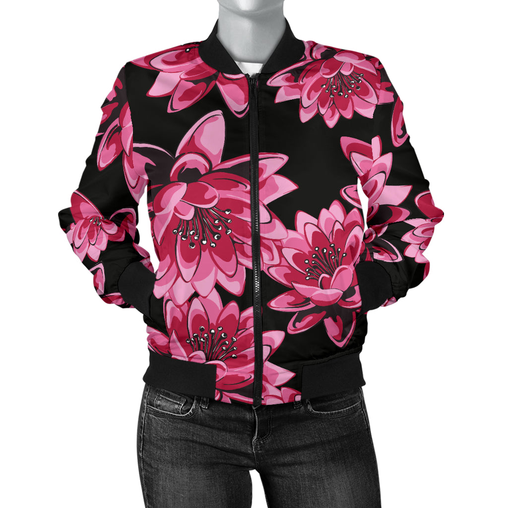 Lotus Pattern Print Design 03 Women's Bomber Jacket