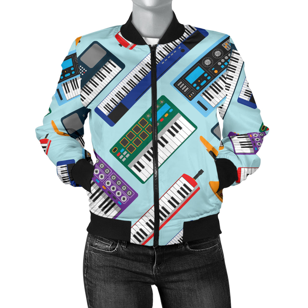 Synthesizer Pattern Print Design 02 Women's Bomber Jacket