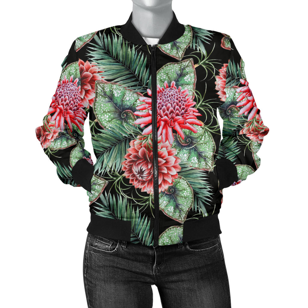 Dahlia Pattern Print Design DH06 Women Bomber Jacket