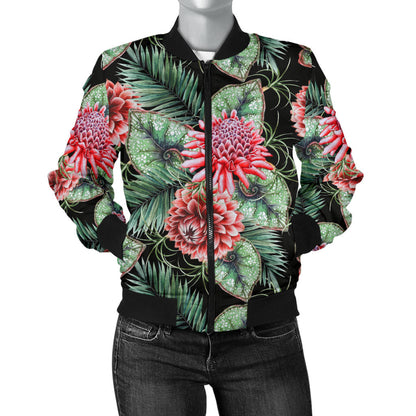 Dahlia Pattern Print Design DH06 Women Bomber Jacket