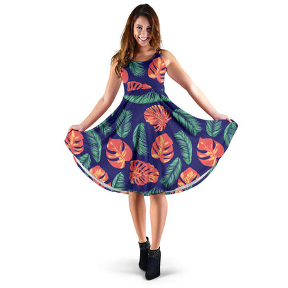 Palm Leaves Pattern Print Design PL011 Midi Dress
