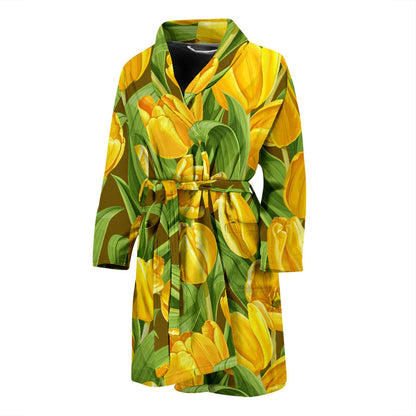 Tulip Yellow Pattern Print Design TP010 Men Bathrobe