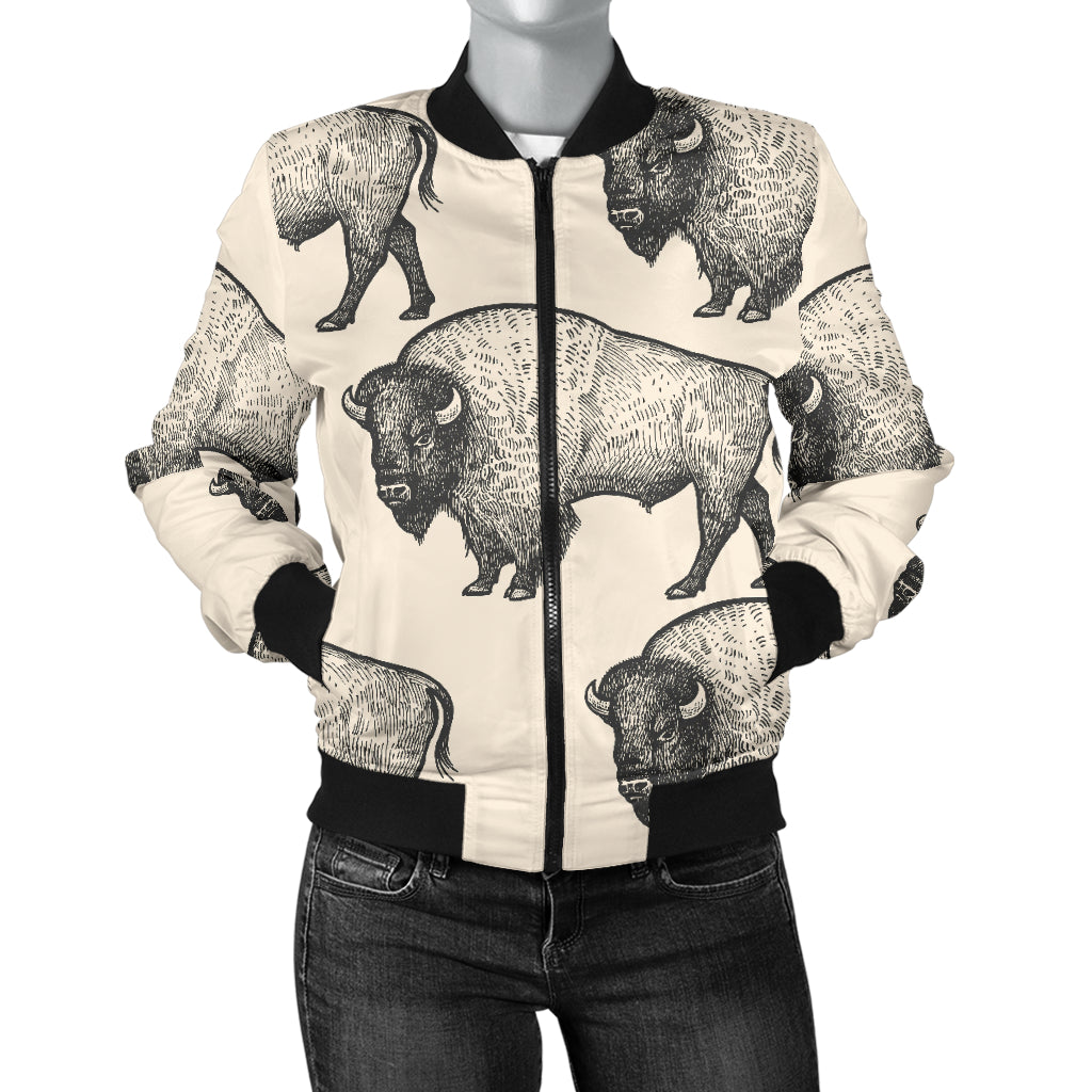 Bison Pattern Print Design 02 Women's Bomber Jacket