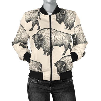 Bison Pattern Print Design 02 Women's Bomber Jacket