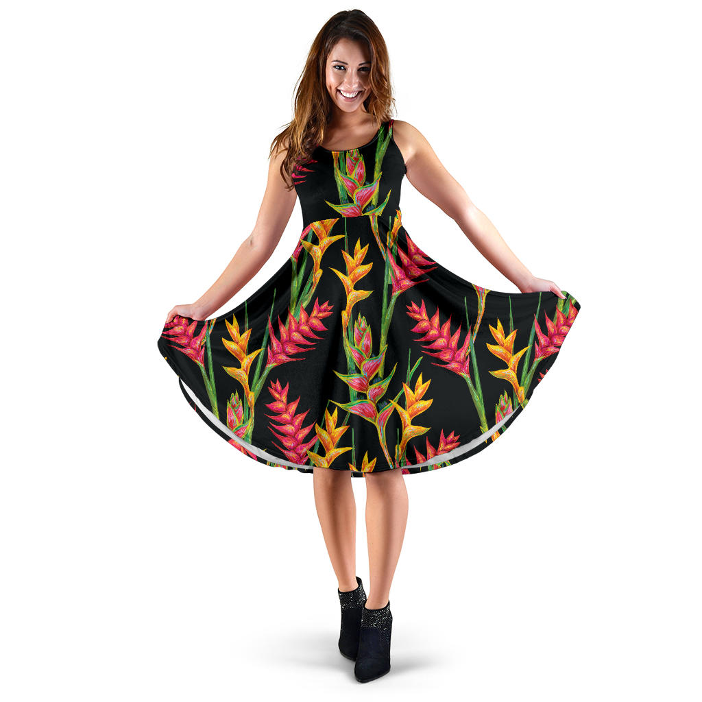 Heliconia Pattern Print Design HL01 Midi Dress