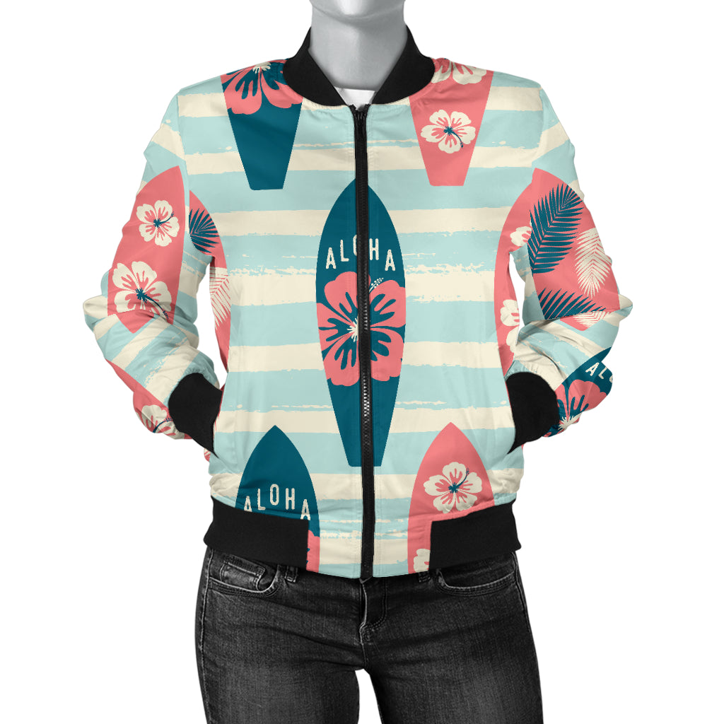 Aloha Hawaii Surfboard Pattern Print Design 02 Women's Bomber Jacket