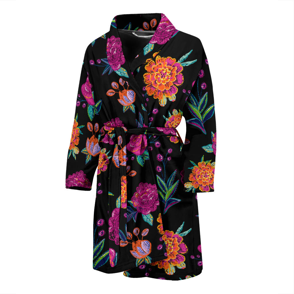 Marigold Pattern Print Design MR02 Men Bathrobe