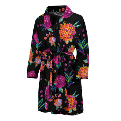 Marigold Pattern Print Design MR02 Men Bathrobe