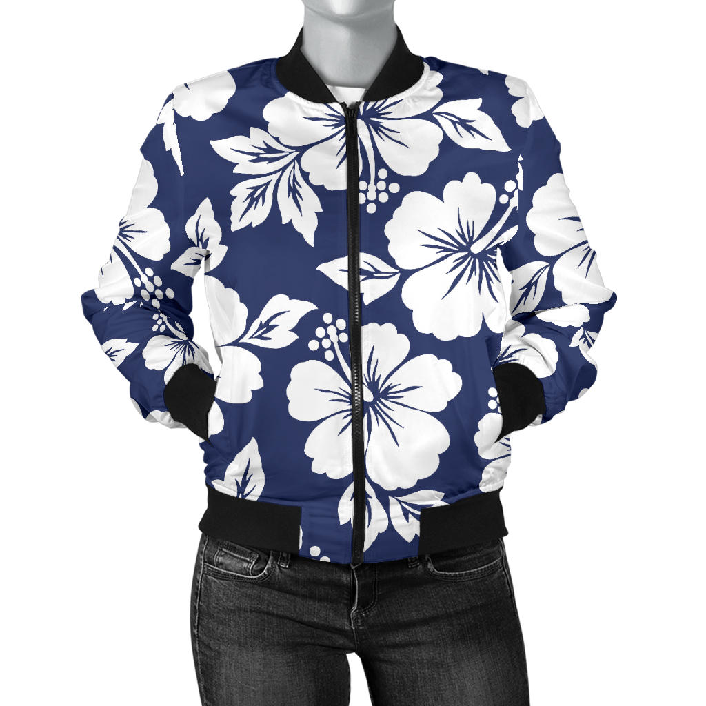 Hibiscus Pattern Print Design HB012 Women Bomber Jacket