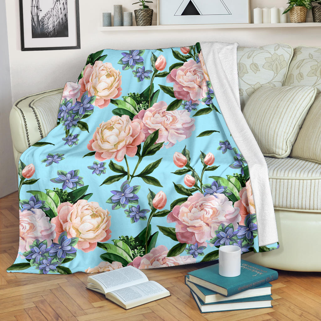 Peony Pattern Print Design PE02 Fleece Blanket