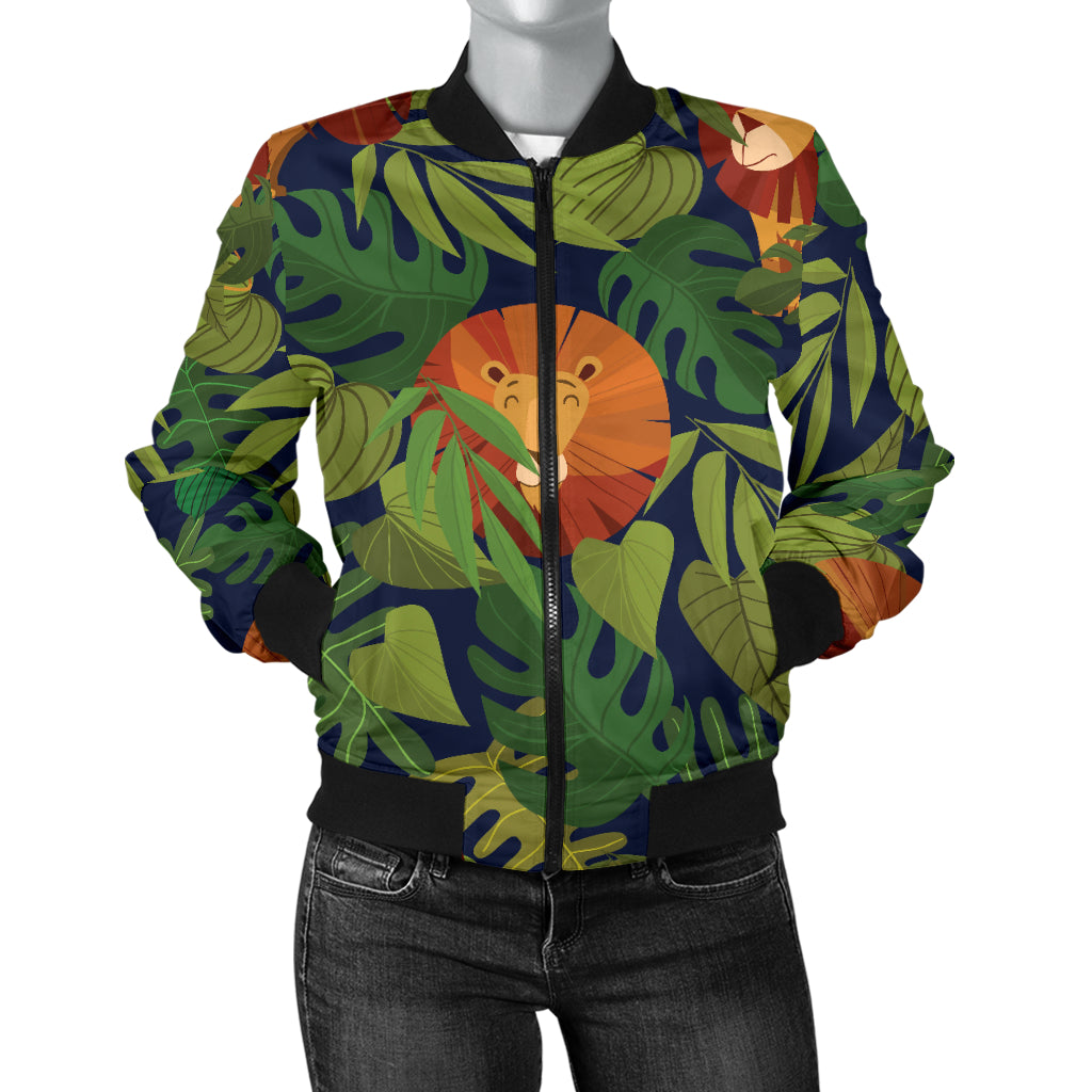 Lion Jungle Pattern Print Design 05 Women's Bomber Jacket