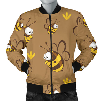 Bee Pattern Print Design BEE09 Men Bomber Jacket