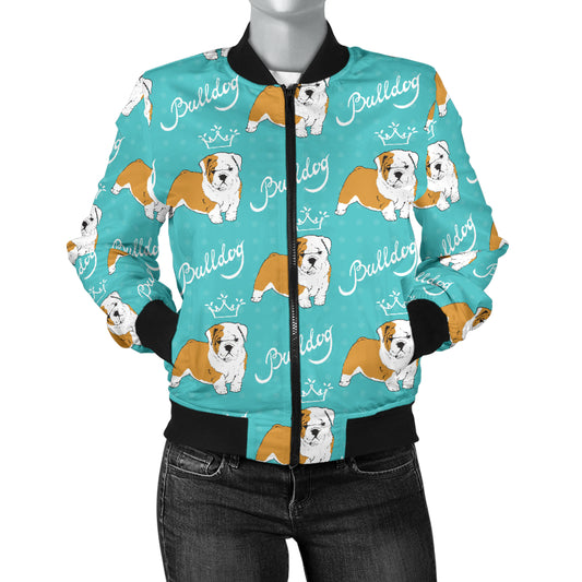 Bulldogs Pattern Print Design 05 Women's Bomber Jacket