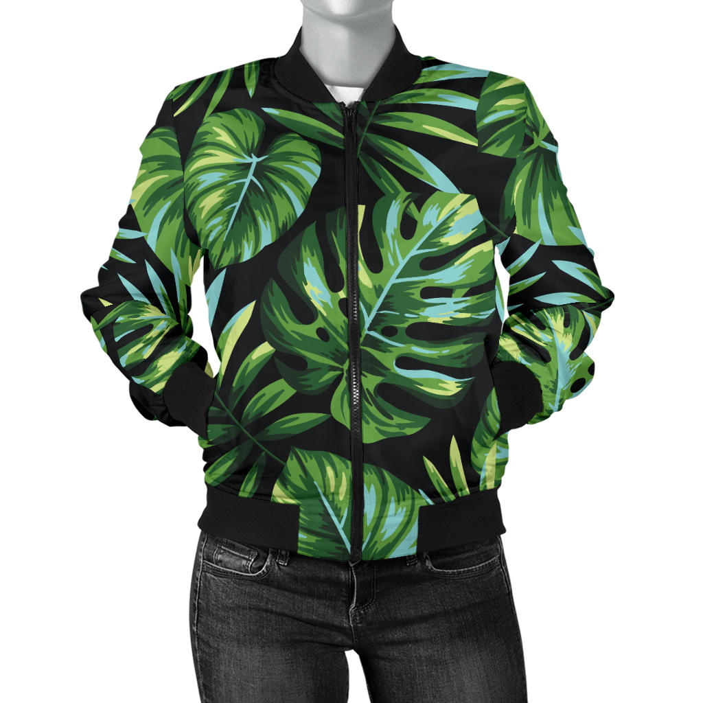 Palm Leaves Pattern Print Design PL013 Women Bomber Jacket