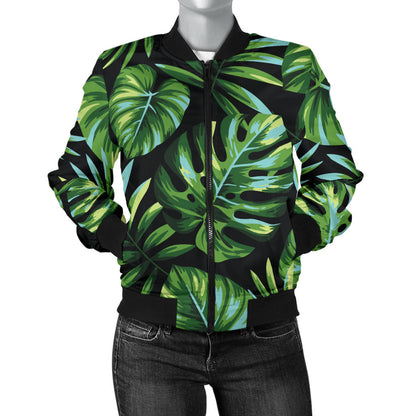 Palm Leaves Pattern Print Design PL013 Women Bomber Jacket