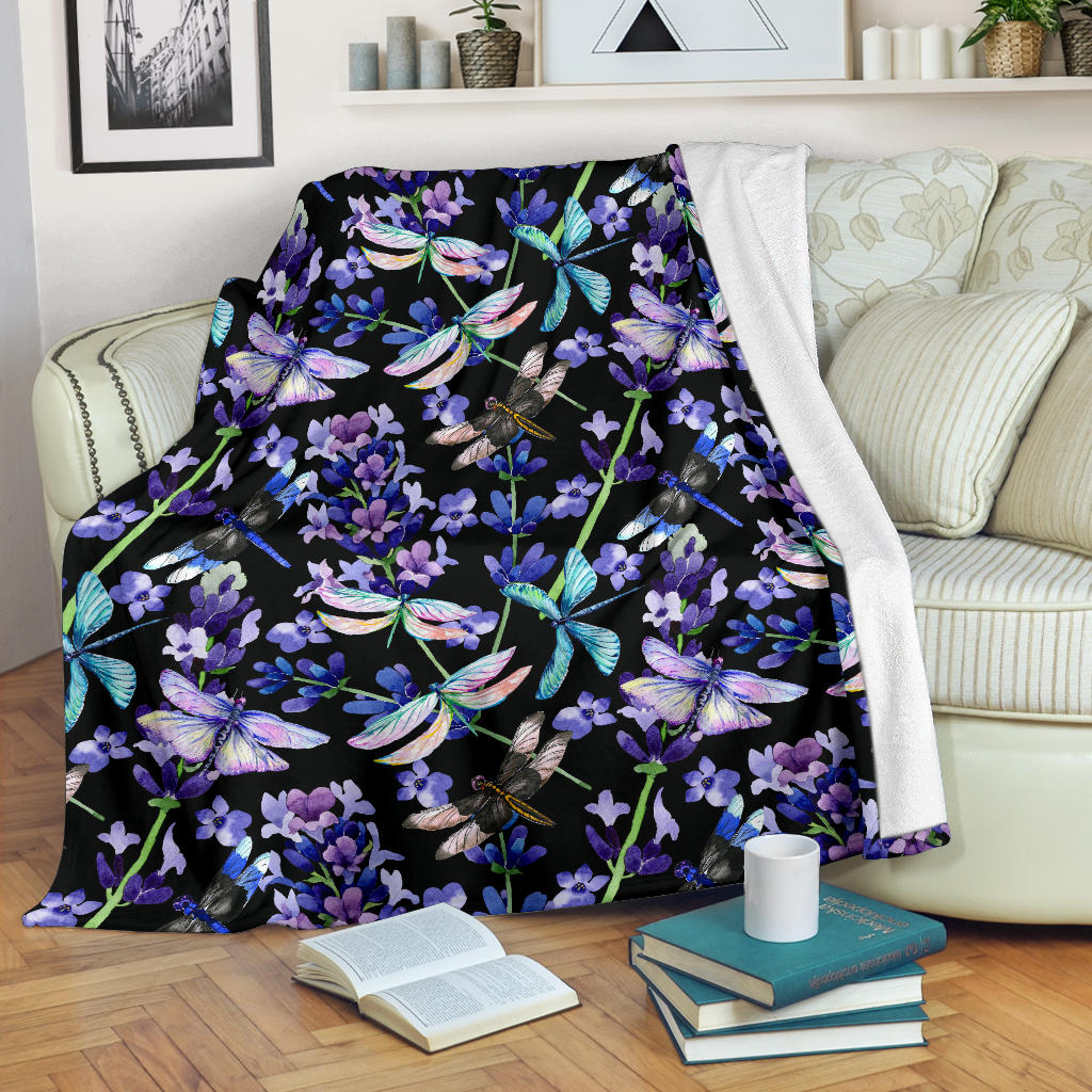 Lavender Dragonfly Pattern Print Design LV03 Fleece Blanket