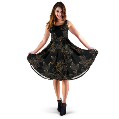 Dahlia Pattern Print Design DH04 Midi Dress