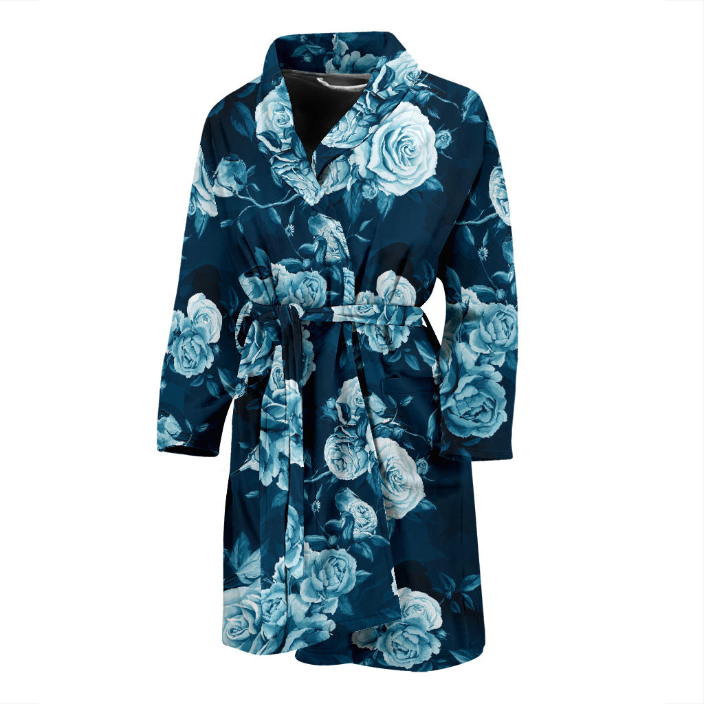 Rose Blue Pattern Print Design RO014 Men Bathrobe