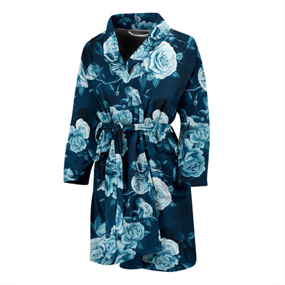 Rose Blue Pattern Print Design RO014 Men Bathrobe