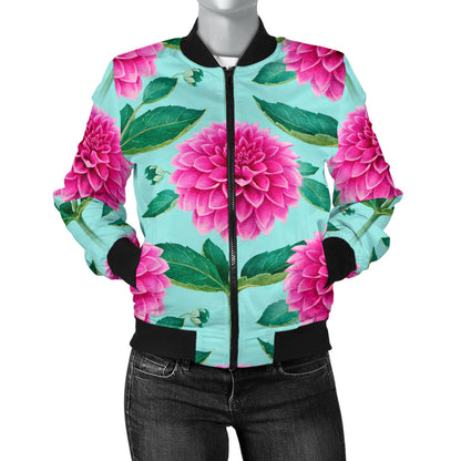 Dahlia Pattern Print Design DH08 Women Bomber Jacket
