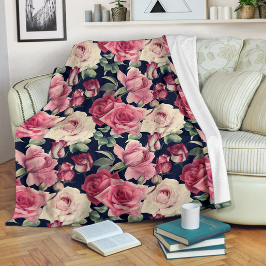 Rose Pattern Print Design RO05 Fleece Blanket
