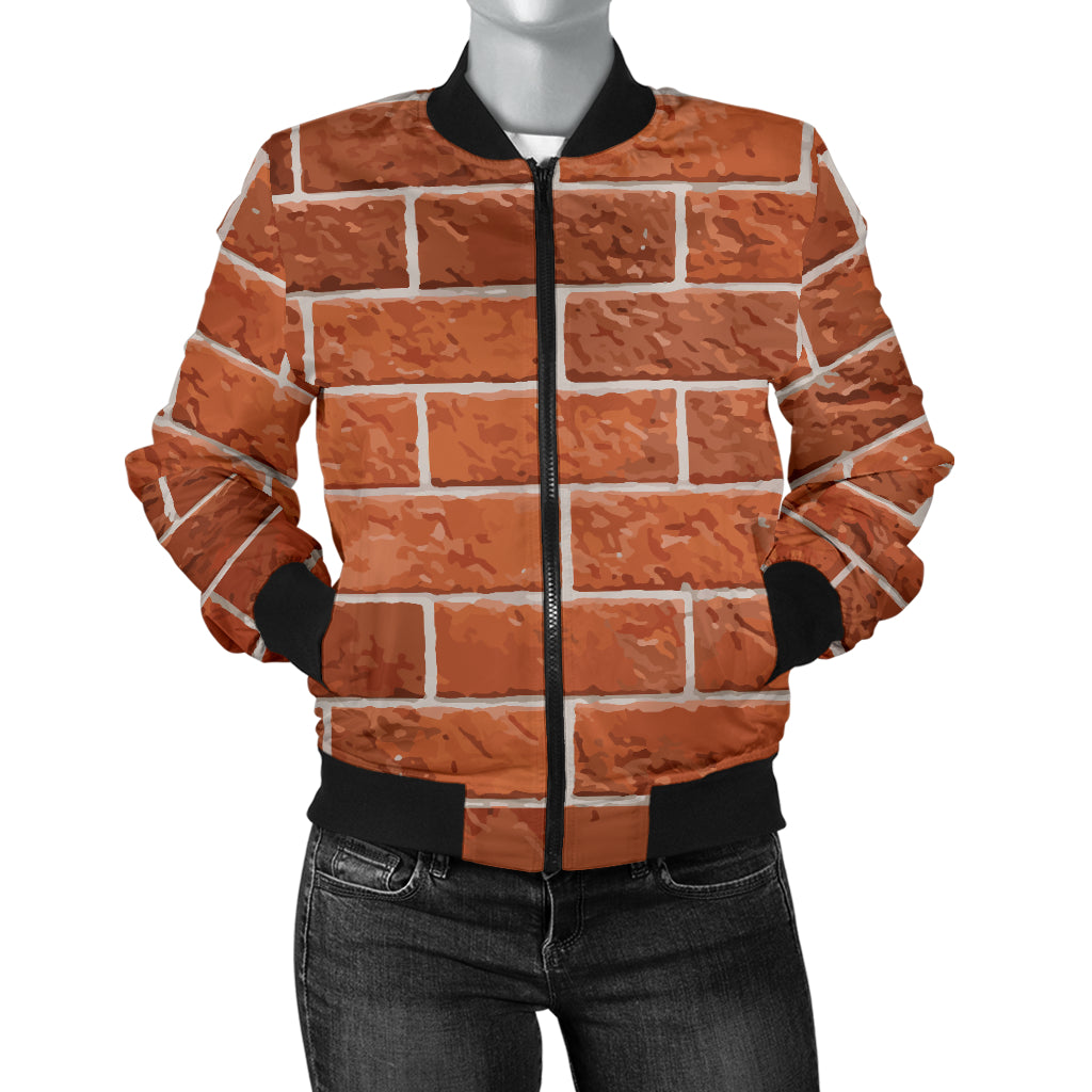 Brick Brown Pattern Print Design 02 Women's Bomber Jacket
