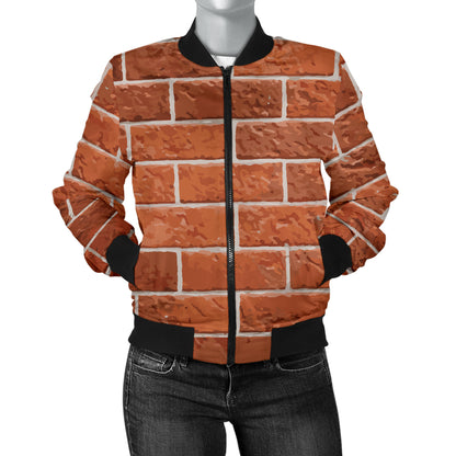 Brick Brown Pattern Print Design 02 Women's Bomber Jacket