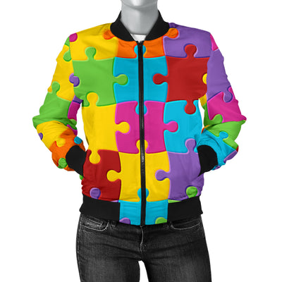 Autism Awareness Pattern Print Design 02 Women's Bomber Jacket