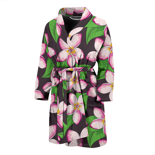 Pink Plumeria Pattern Print Design PM019 Men Bathrobe