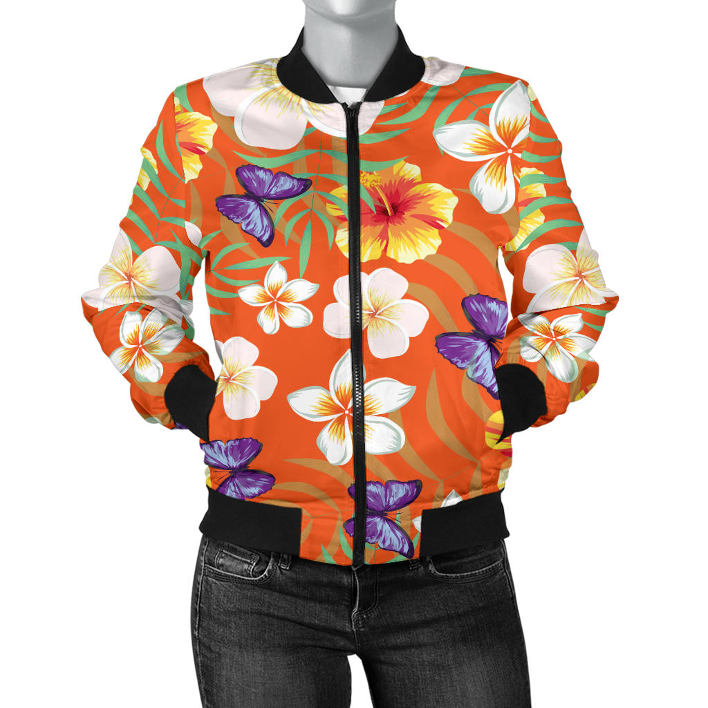 Tropical Flower Pattern Print Design TF027 Women Bomber Jacket