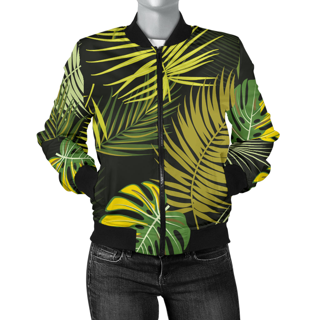 Palm Leaf Pattern Print Design A05 Women's Bomber Jacket