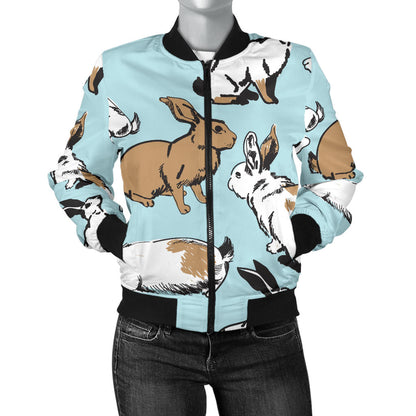 Rabbit Pattern Print Design RB018 Women Bomber Jacket