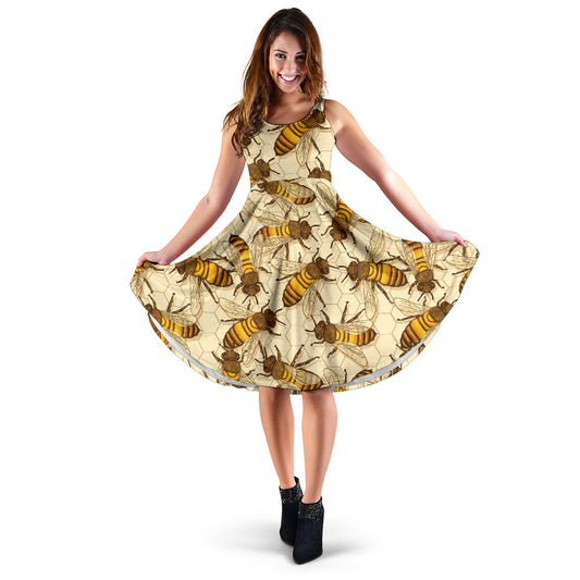 Bee Pattern Print Design BEE05 Midi Dress