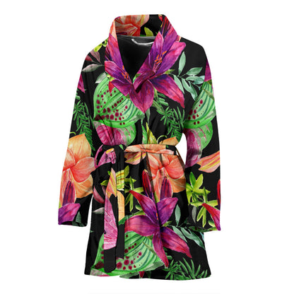 Amaryllis Pattern Print Design AL09 Women Bathrobe