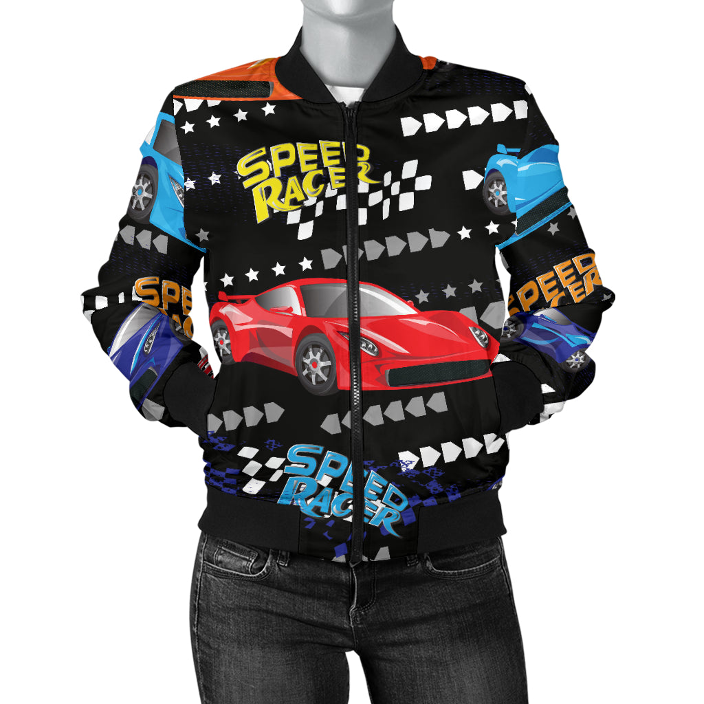 Racing Pattern Print Design A05 Women's Bomber Jacket