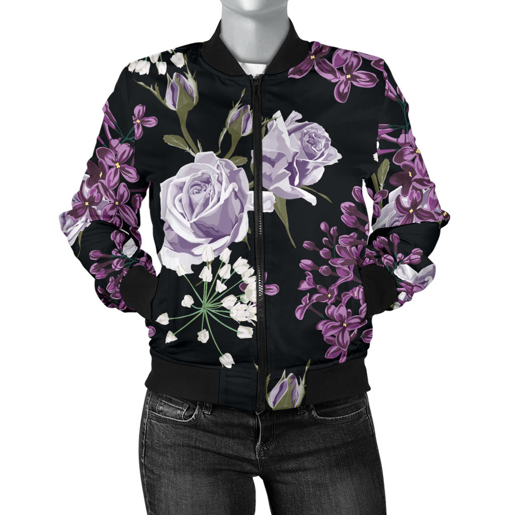 Lilac Pattern Print Design LI04 Women Bomber Jacket