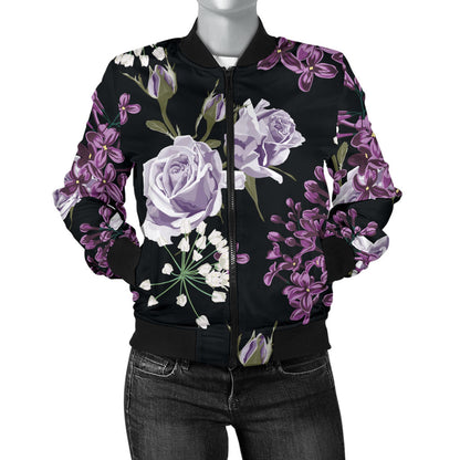 Lilac Pattern Print Design LI04 Women Bomber Jacket