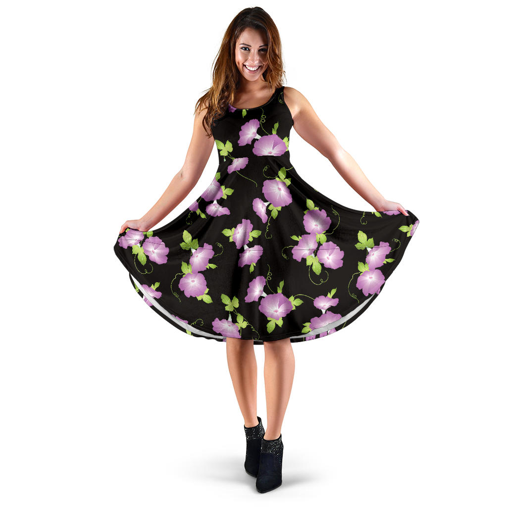 Morning Glory Pattern Print Design MG02 Midi Dress