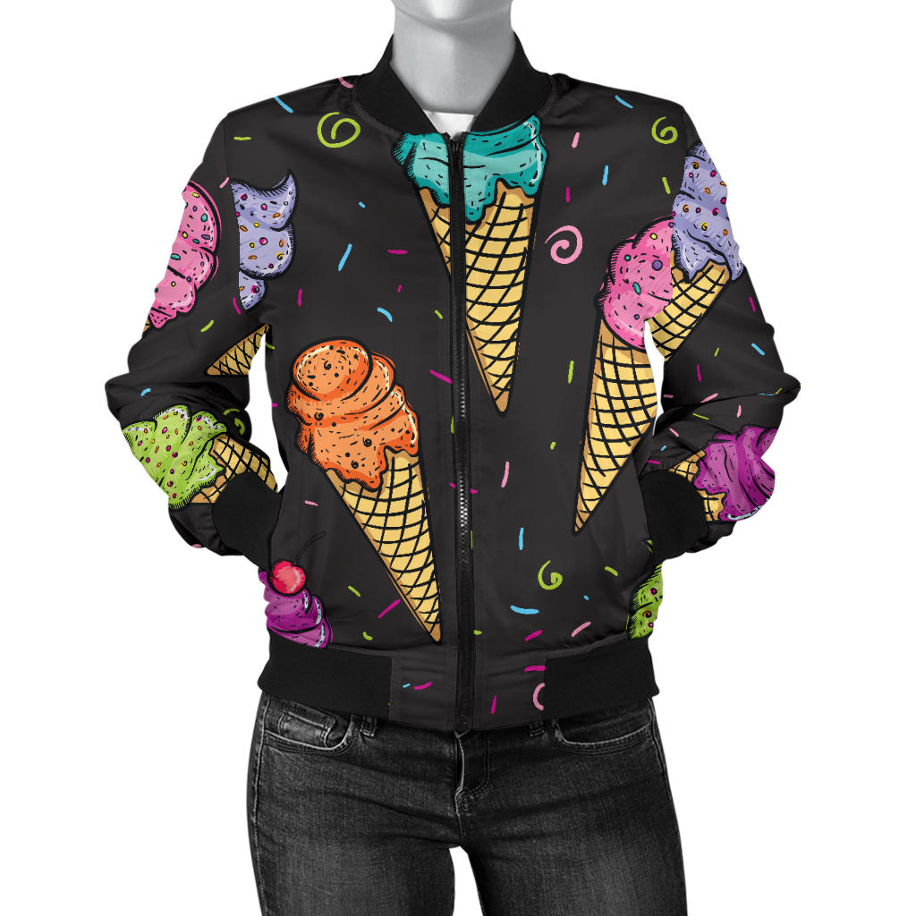 Ice Cream Pattern Print Design IC06 Women Bomber Jacket