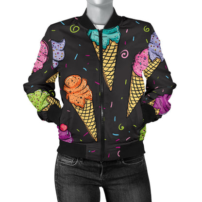 Ice Cream Pattern Print Design IC06 Women Bomber Jacket