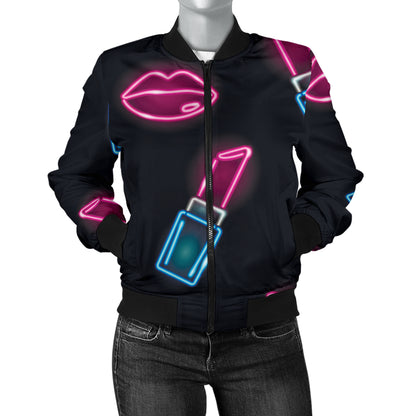 Lipstick Color Neon Pattern Print Design 03 Women's Bomber Jacket