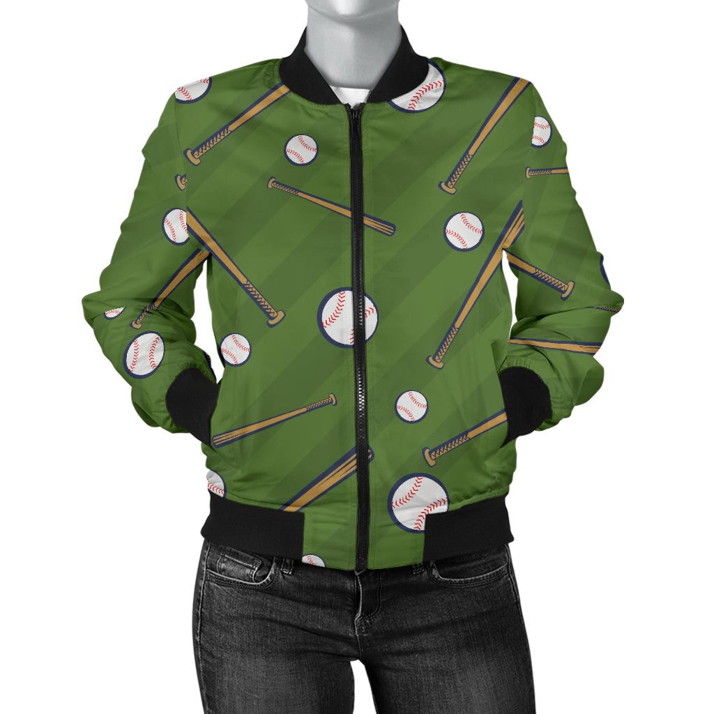 Baseball Pattern Print Design 02 Women's Bomber Jacket