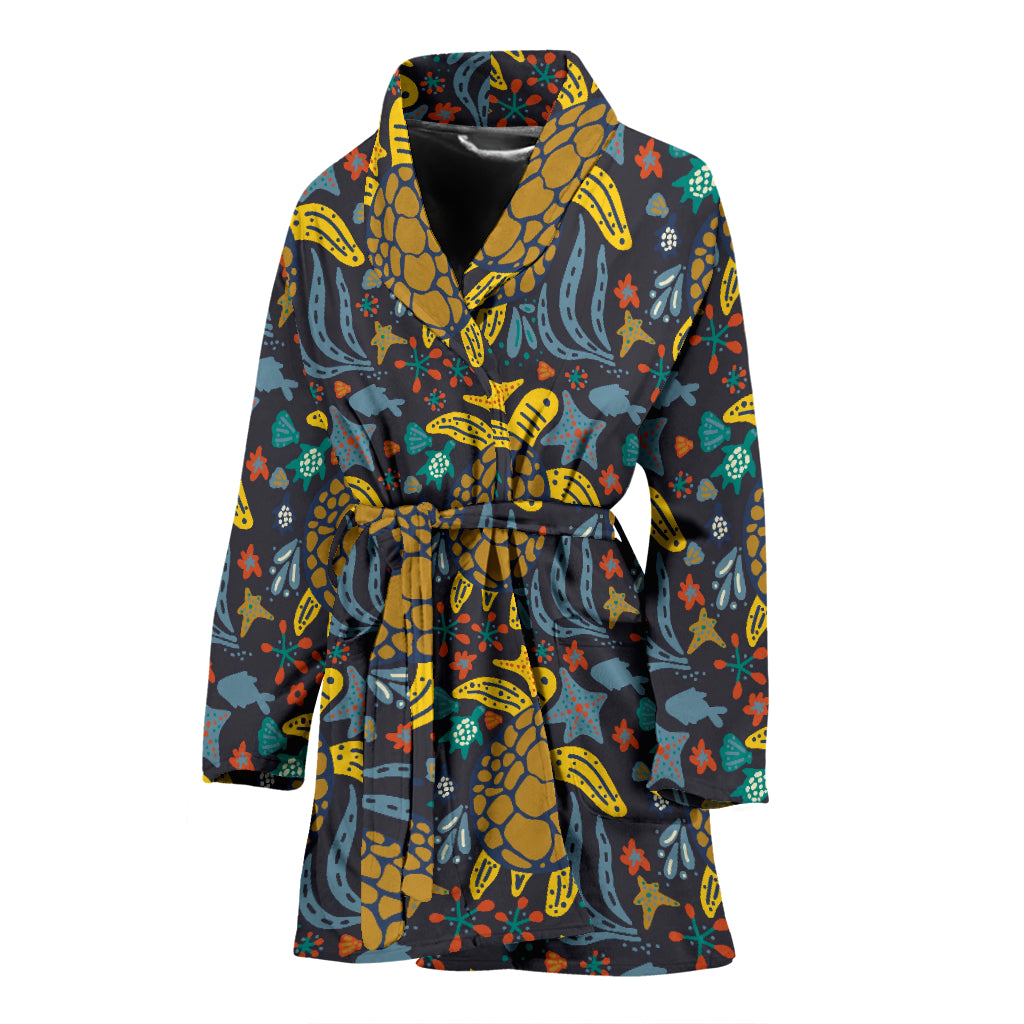 Sea Turtle Pattern Print Design T03 Women Bathrobe