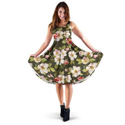 Apple blossom Pattern Print Design AB01 Midi Dress